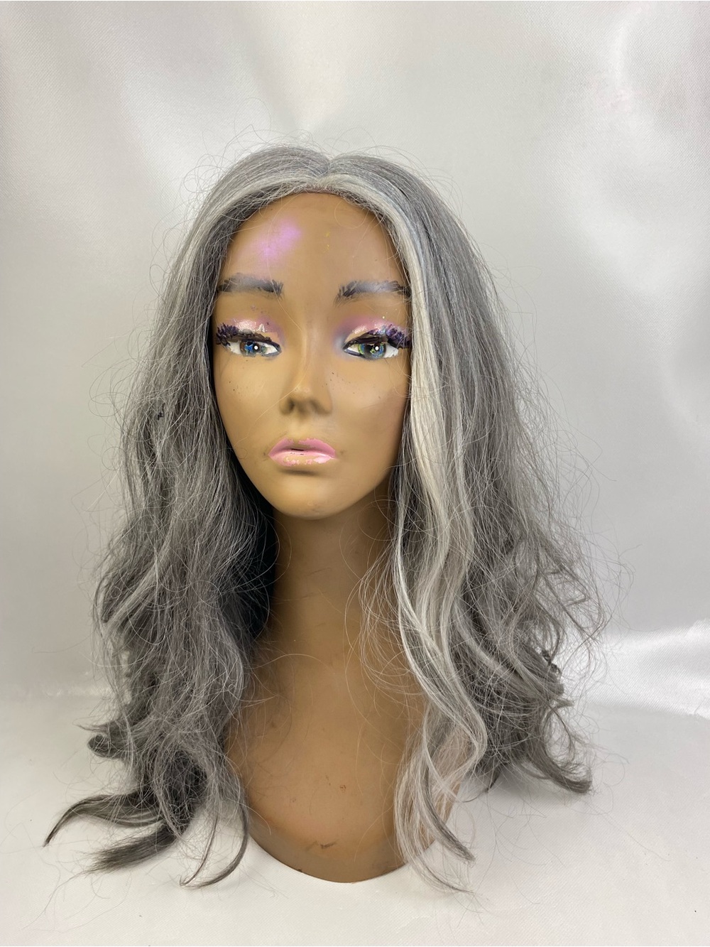 Mane Concept Long Wavy Grey Wig with White Front Accent - Women Hair